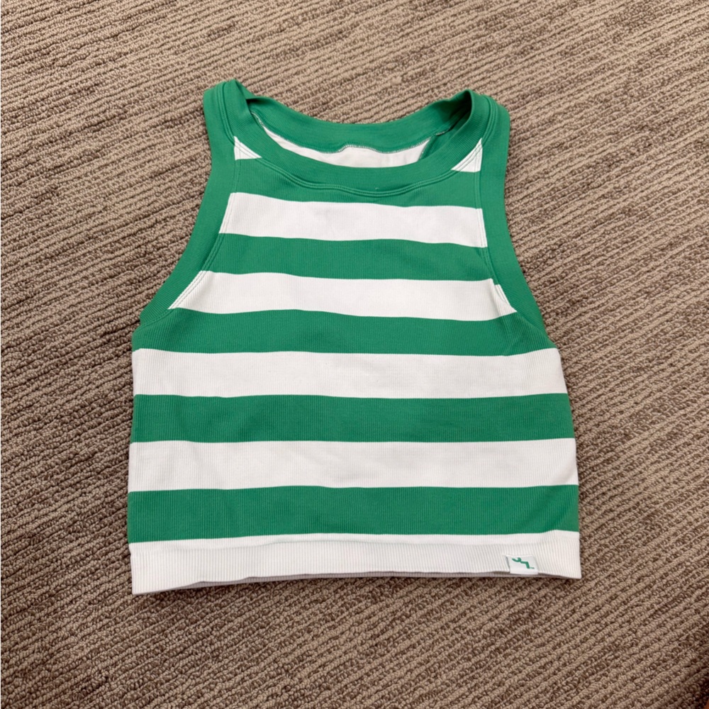 JoyLab Green and White Striped Cropped Tank Top